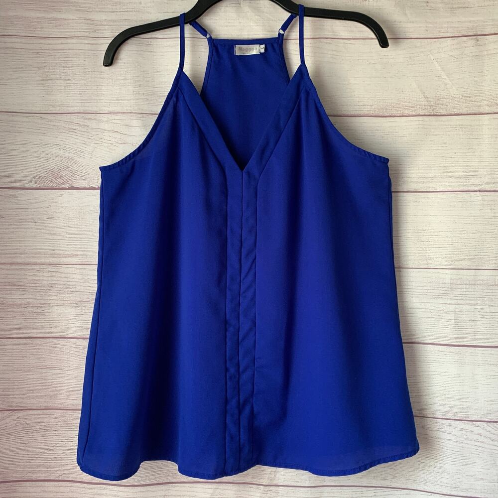 Naggoo Royal Blue Chiffon Tank Top Adjustable Straps Size Large